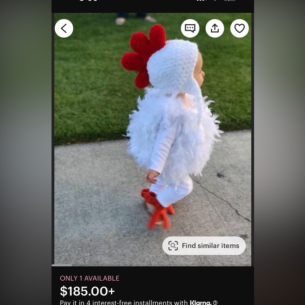Handmade chicken baby costume feathered 3-6 months